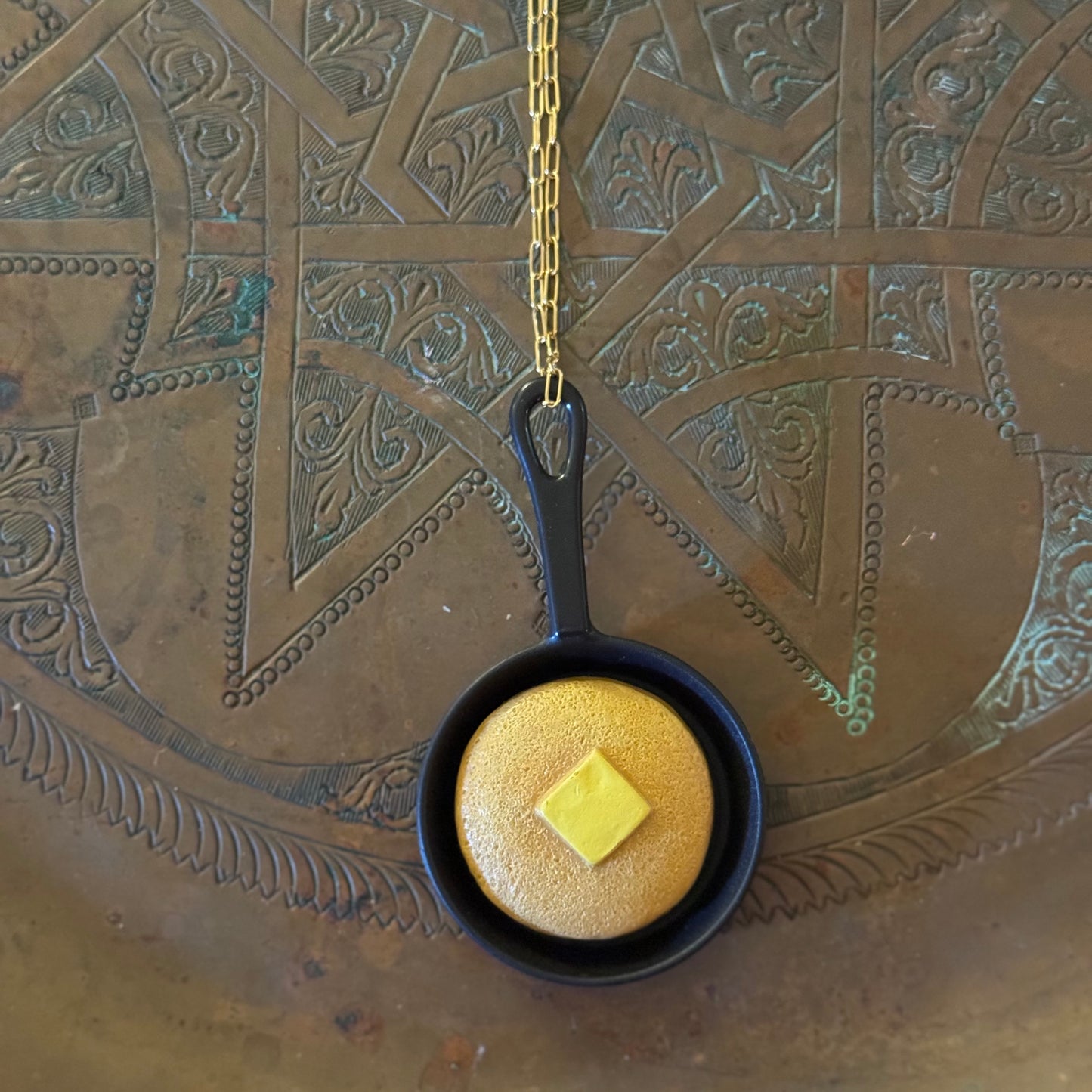 Pancake in Cast Iron Frying Pan Necklace